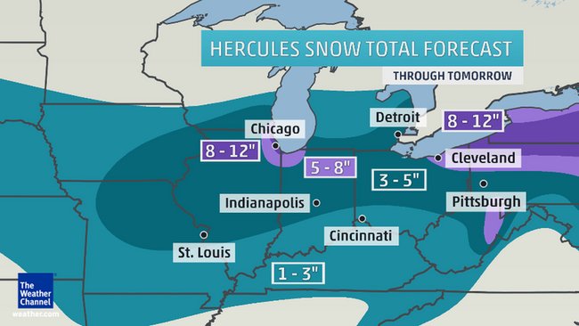 Winter Storm Hercules Forecast: Over 100 Million Targeted In the Midwest, Northeast - weather.com Hercules: How Much Snow for You?